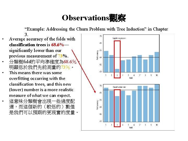 Observations觀察 • • “Example: Addressing the Churn Problem with Tree Induction” in Chapter 3.