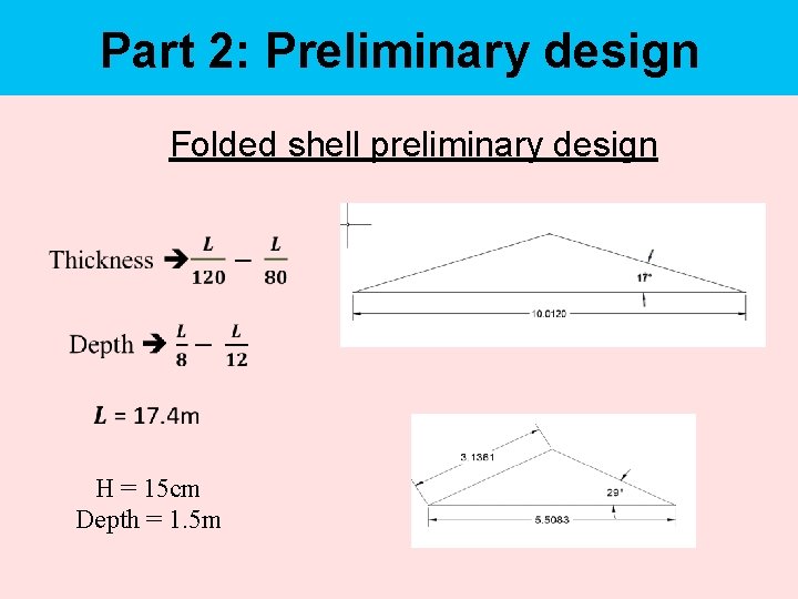 Part 2: Preliminary design Folded shell preliminary design H = 15 cm Depth =