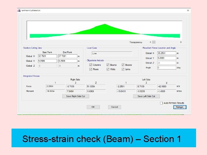 Stress-strain check (Beam) – Section 1 