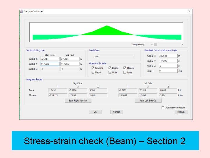 Stress-strain check (Beam) – Section 2 