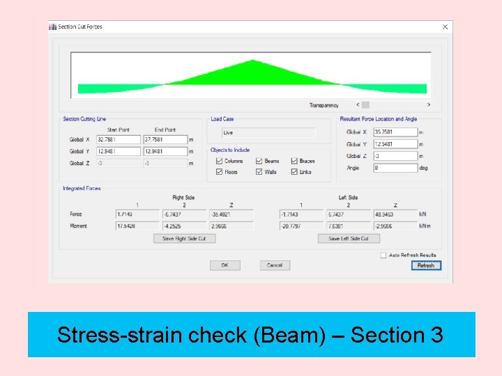 Stress-strain check (Beam) – Section 3 