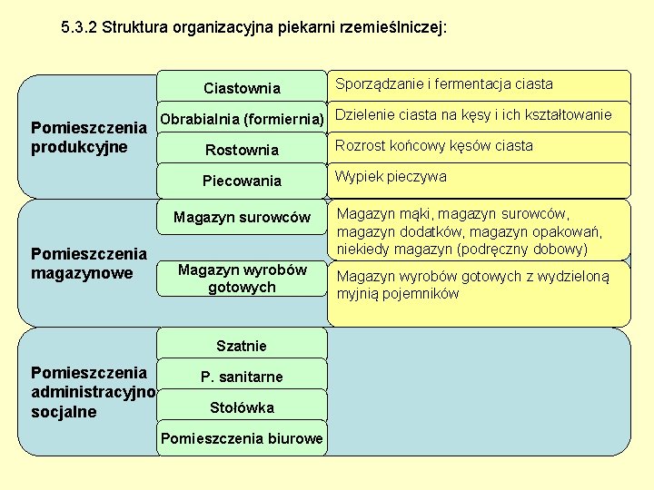 5. 3. 2 Struktura organizacyjna piekarni rzemieślniczej: Ciastownia Pomieszczenia produkcyjne Sporządzanie i fermentacja ciasta