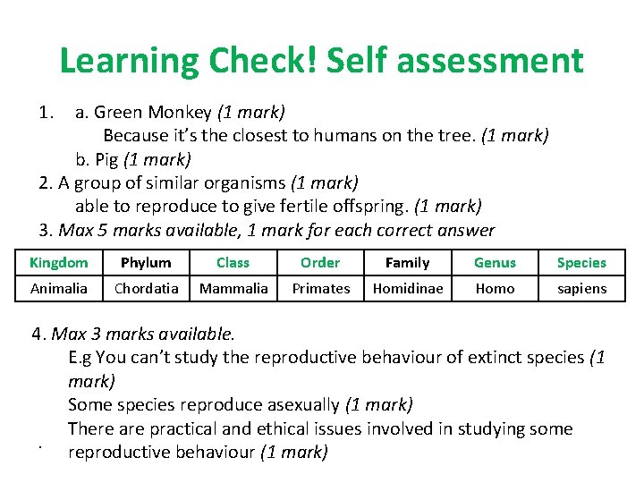 Learning Check! Self assessment 1. a. Green Monkey (1 mark) Because it’s the closest