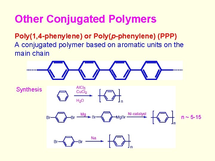 Other Conjugated Polymers Poly(1, 4 -phenylene) or Poly(p-phenylene) (PPP) A conjugated polymer based on