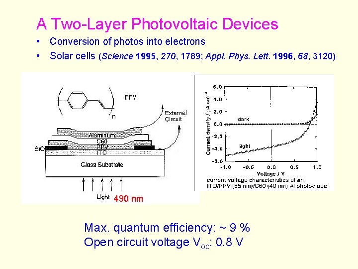 A Two-Layer Photovoltaic Devices • Conversion of photos into electrons • Solar cells (Science