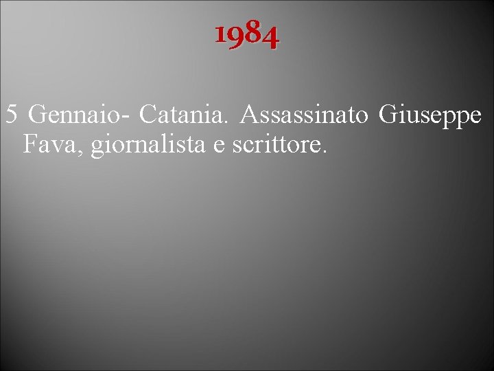 1984 5 Gennaio- Catania. Assassinato Giuseppe Fava, giornalista e scrittore. 