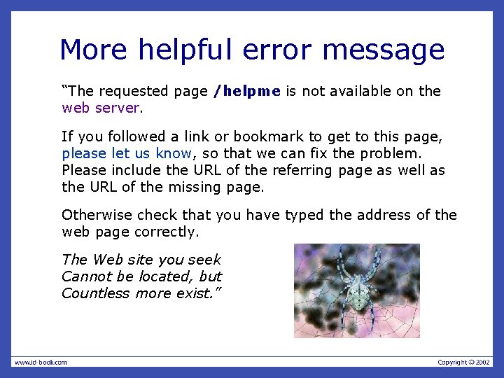 More helpful error message “The requested page /helpme is not available on the web