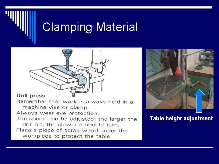 Clamping Material Table height adjustment 