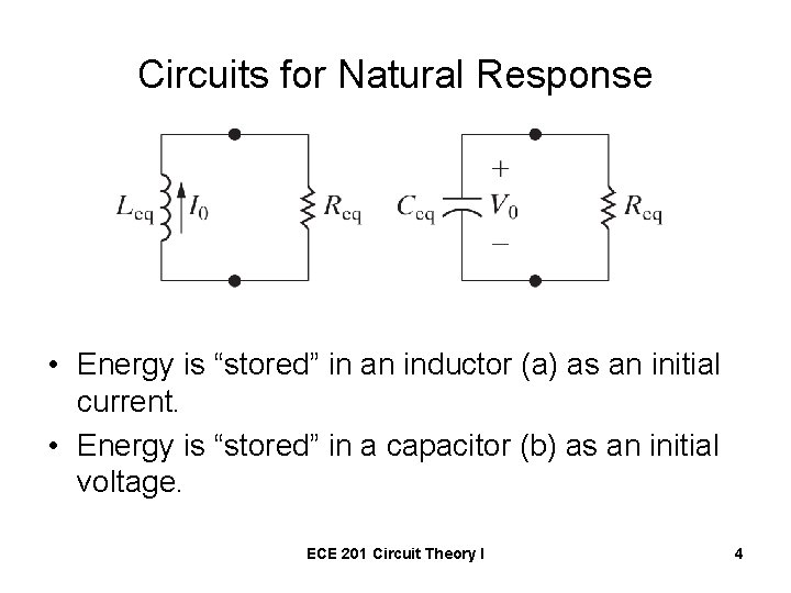 Circuits for Natural Response • Energy is “stored” in an inductor (a) as an