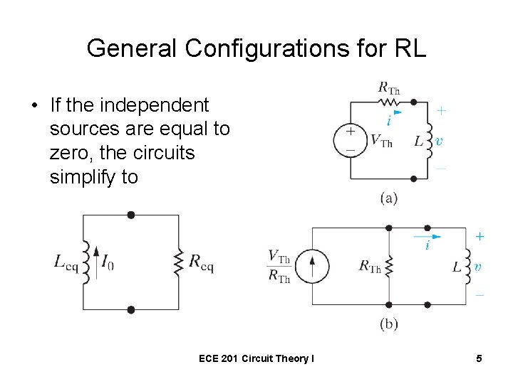 General Configurations for RL • If the independent sources are equal to zero, the