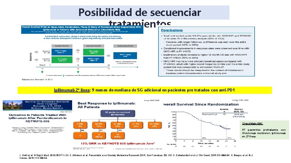 Posibilidad de secuenciar tratamientos Ipilimumab 2ª línea: 9 meses de mediana de SG adicional