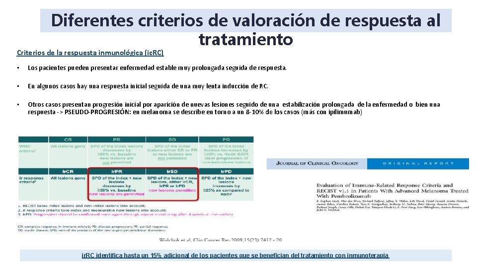 Diferentes criterios de valoración de respuesta al tratamiento Criterios de la respuesta inmunológica (ic. Diferentes criterios de valoración de respuesta al tratamiento Criterios de la respuesta inmunológica (ic.