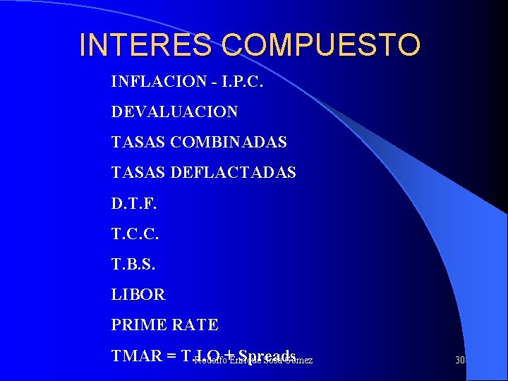 INTERES COMPUESTO INFLACION - I. P. C. DEVALUACION TASAS COMBINADAS TASAS DEFLACTADAS D. T.