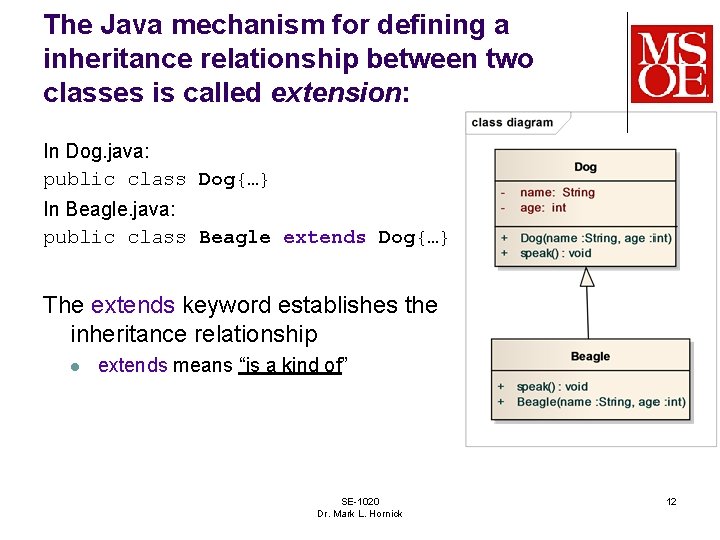 The Java mechanism for defining a inheritance relationship between two classes is called extension: