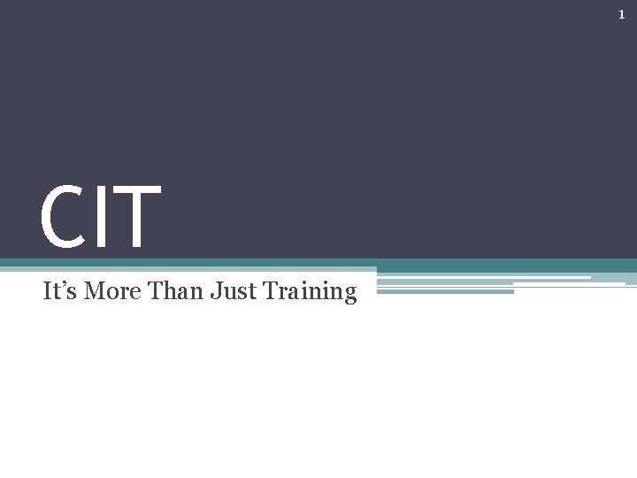 1 CIT It’s More Than Just Training 1 CIT It’s More Than Just Training