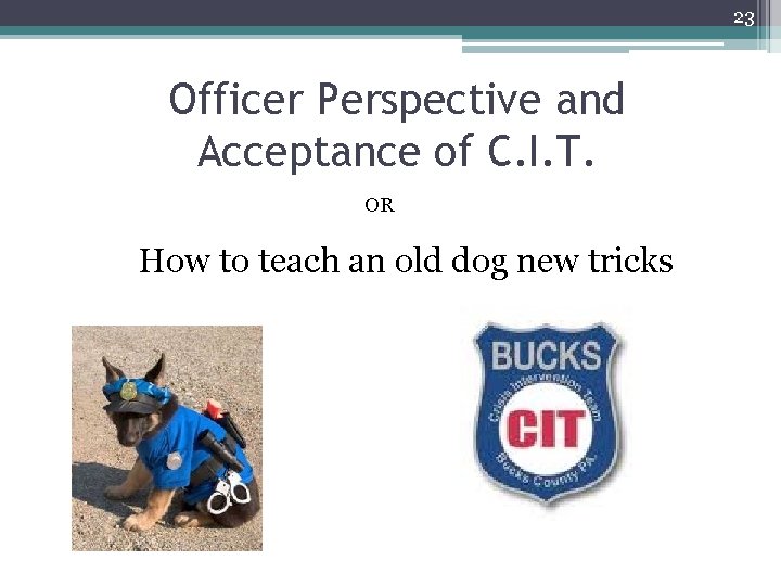 23 Officer Perspective and Acceptance of C. I. T. OR How to teach an 23 Officer Perspective and Acceptance of C. I. T. OR How to teach an