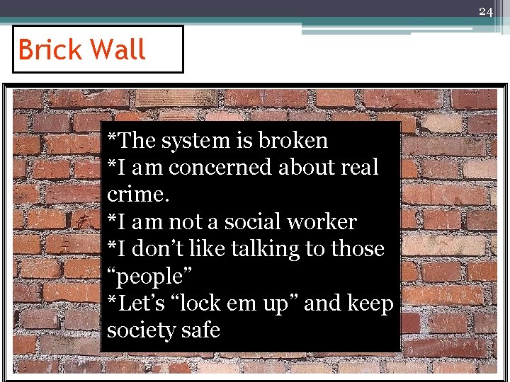 24 Brick Wall *The system is broken *I am concerned about real crime. *I 24 Brick Wall *The system is broken *I am concerned about real crime. *I