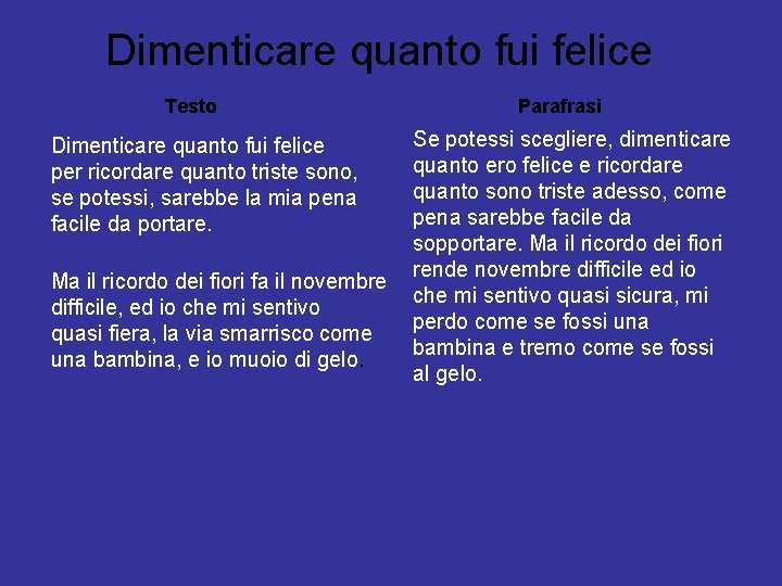 Dimenticare quanto fui felice Testo Dimenticare quanto fui felice per ricordare quanto triste sono,