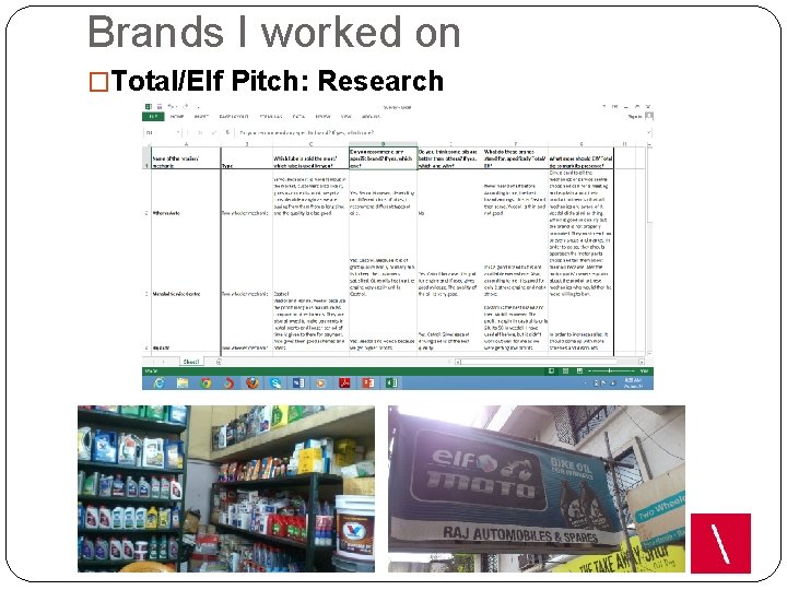Brands I worked on �Total/Elf Pitch: Research 