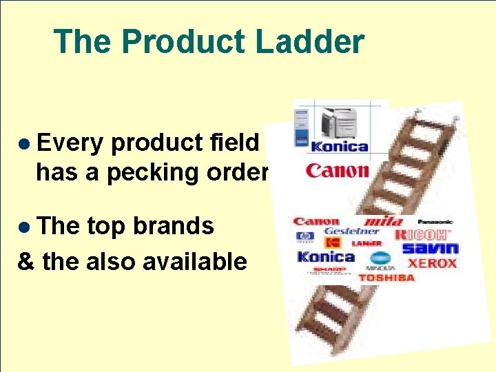The Product Ladder l Every product field has a pecking order l The top