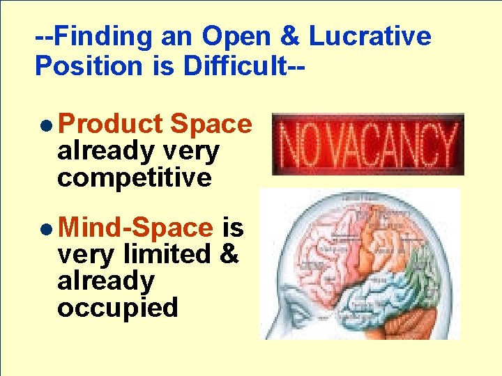 --Finding an Open & Lucrative Position is Difficult-l Product Space already very competitive l