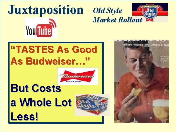 Juxtaposition Old Style Market Rollout “TASTES As Good As Budweiser…” But Costs a Whole
