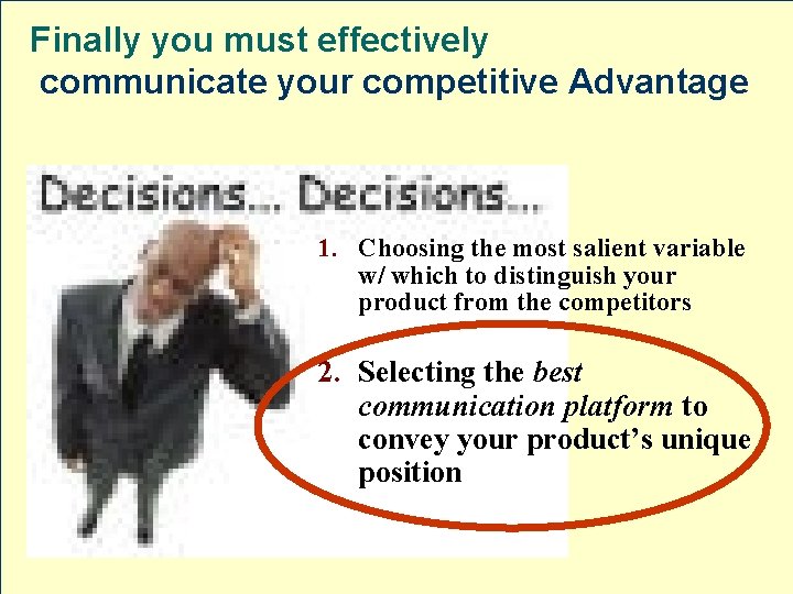 Finally you must effectively communicate your competitive Advantage 1. Choosing the most salient variable