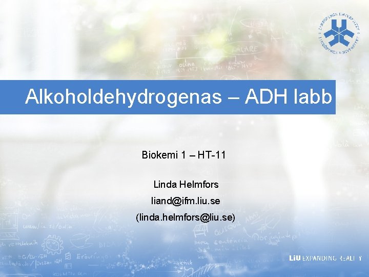 Alkoholdehydrogenas – ADH labb Biokemi 1 – HT-11 Linda Helmfors liand@ifm. liu. se (linda.