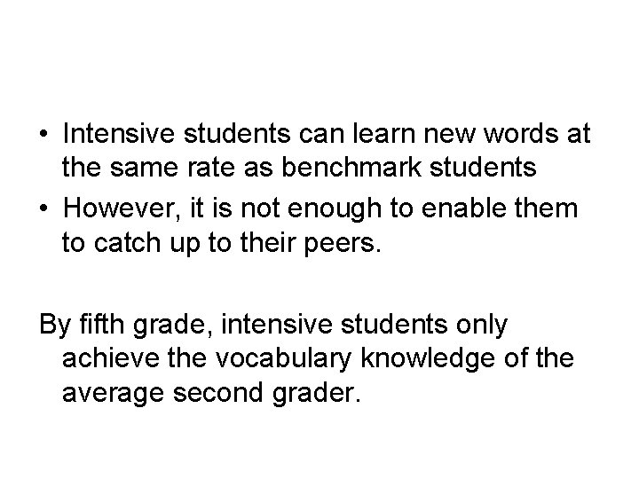  • Intensive students can learn new words at the same rate as benchmark