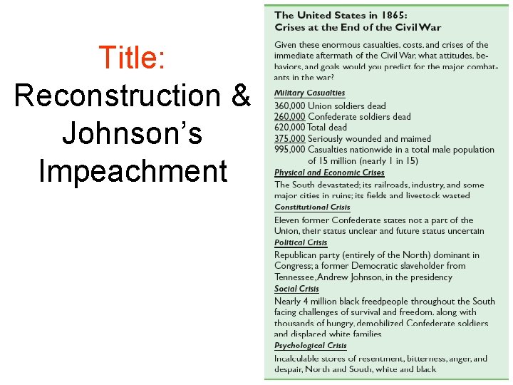 Title: Reconstruction & Johnson’s Impeachment 