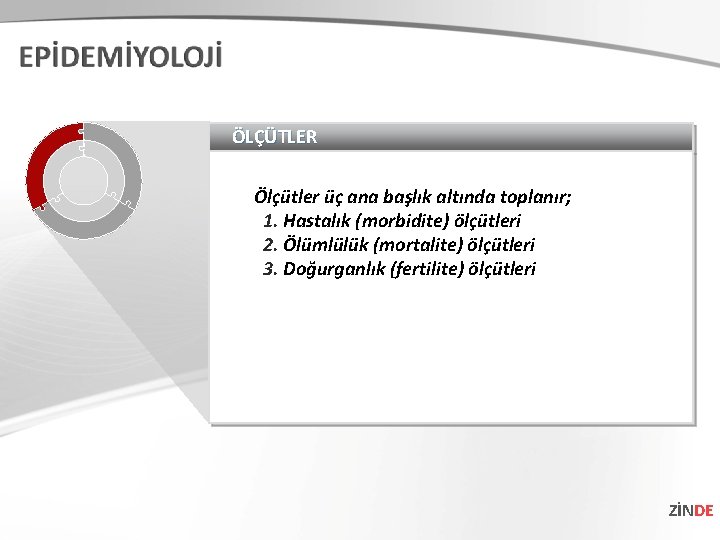 ÖLÇÜTLER Ölçütler üç ana başlık altında toplanır; 1. Hastalık (morbidite) ölçütleri 2. Ölümlülük (mortalite) ÖLÇÜTLER Ölçütler üç ana başlık altında toplanır; 1. Hastalık (morbidite) ölçütleri 2. Ölümlülük (mortalite)