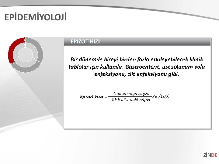 EPİZOT HIZI Bir dönemde bireyi birden fazla etkileyebilecek klinik tablolar için kullanılır. Gastroenterit, üst EPİZOT HIZI Bir dönemde bireyi birden fazla etkileyebilecek klinik tablolar için kullanılır. Gastroenterit, üst