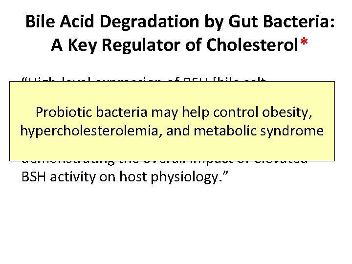 Bile Acid Degradation by Gut Bacteria: A Key Regulator of Cholesterol* “High-level expression of