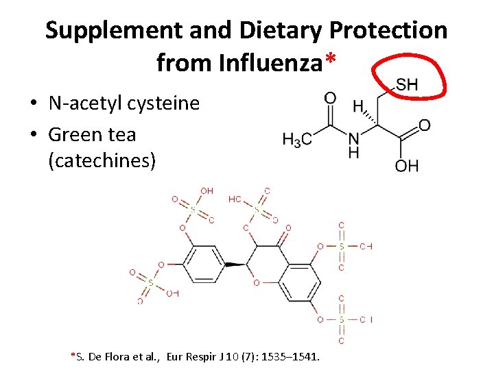 Supplement and Dietary Protection from Influenza* • N-acetyl cysteine • Green tea (catechines) *S.