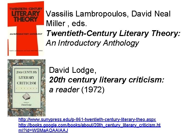 Vassilis Lambropoulos, David Neal Miller , eds. Twentieth-Century Literary Theory: An Introductory Anthology David