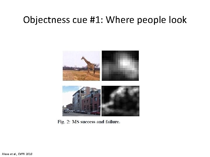 Objectness cue #1: Where people look Alexe et al. , CVPR 2010 