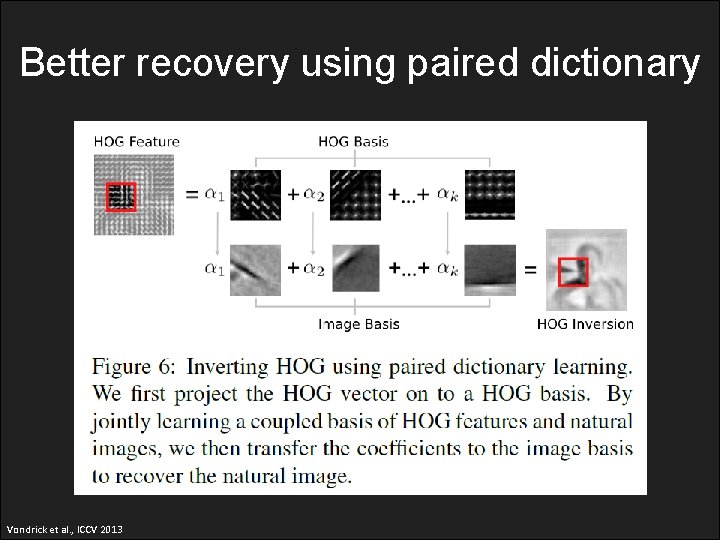 Better recovery using paired dictionary Vondrick et al. , ICCV 2013 