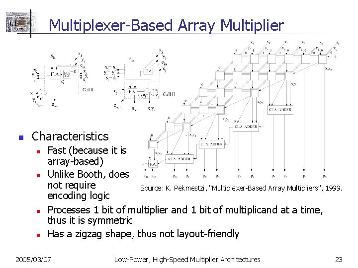 Multiplexer-Based Array Multiplier n Characteristics n n Fast (because it is array-based) Unlike Booth,