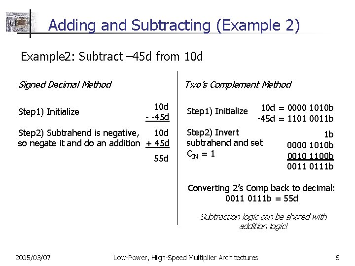 Adding and Subtracting (Example 2) Example 2: Subtract – 45 d from 10 d