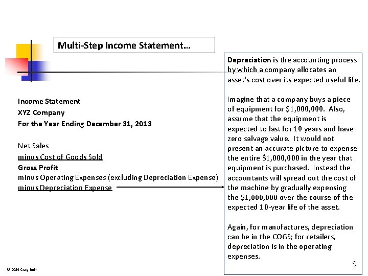 Multi-Step Income Statement… Depreciation is the accounting process by which a company allocates an