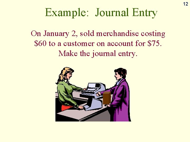 Example: Journal Entry On January 2, sold merchandise costing $60 to a customer on