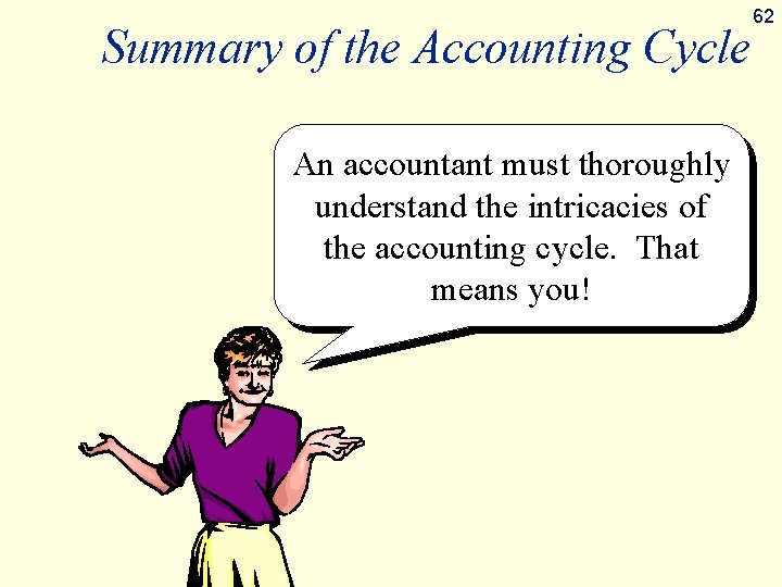 Summary of the Accounting Cycle An accountant must thoroughly understand the intricacies of the