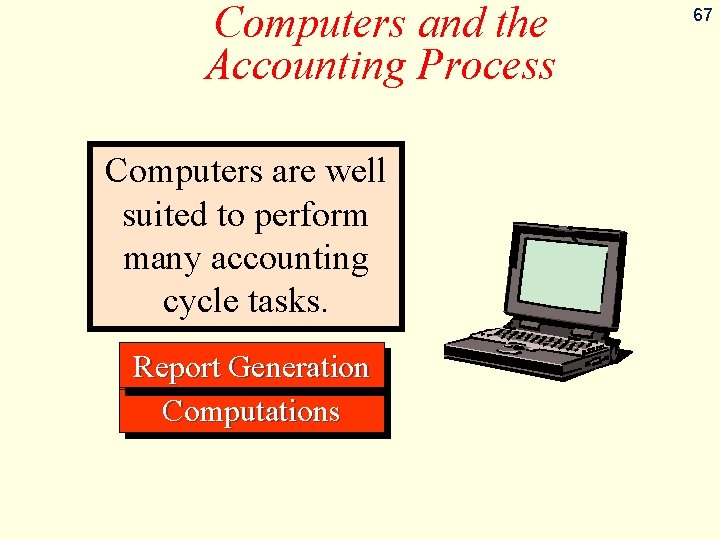 Computers and the Accounting Process Computers are well suited to perform many accounting cycle