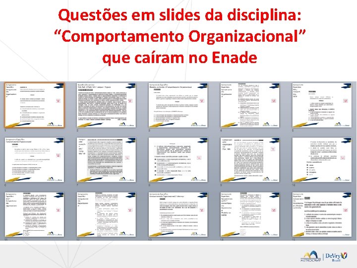 Questões em slides da disciplina: “Comportamento Organizacional” que caíram no Enade 