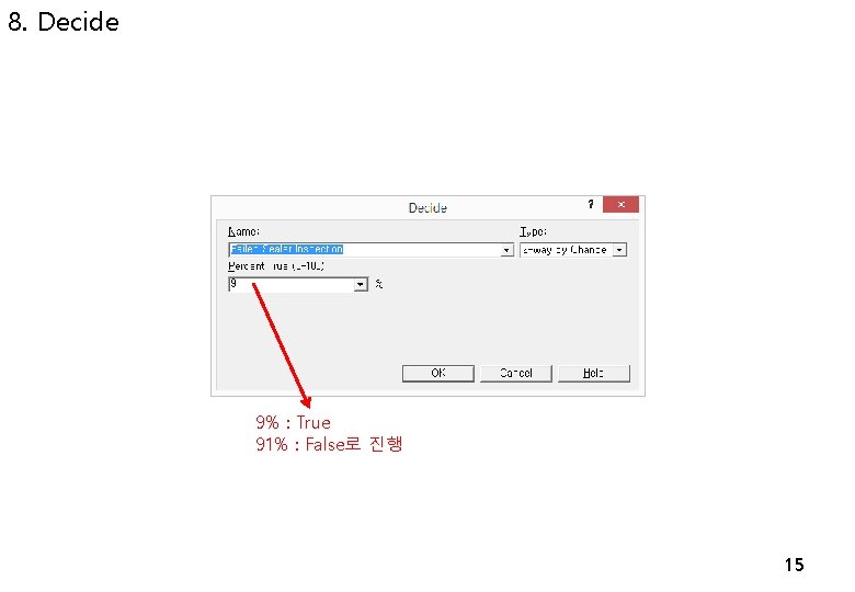 8. Decide 9% : True 91% : False로 진행 15 