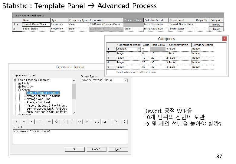 Statistic : Template Panel Advanced Process Rework 공정 WIP을 10개 단위의 선반에 보관 몇