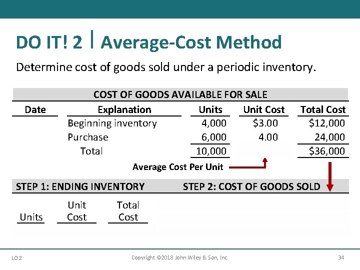 DO IT! 2 Average-Cost Method Determine cost of goods sold under a periodic inventory.