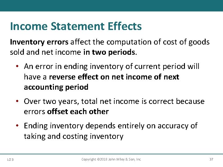 Income Statement Effects Inventory errors affect the computation of cost of goods sold and