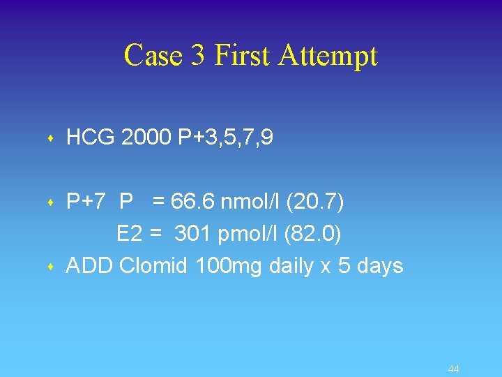 Case 3 First Attempt s HCG 2000 P+3, 5, 7, 9 s P+7 P