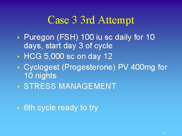 Case 3 3 rd Attempt s Puregon (FSH) 100 iu sc daily for 10